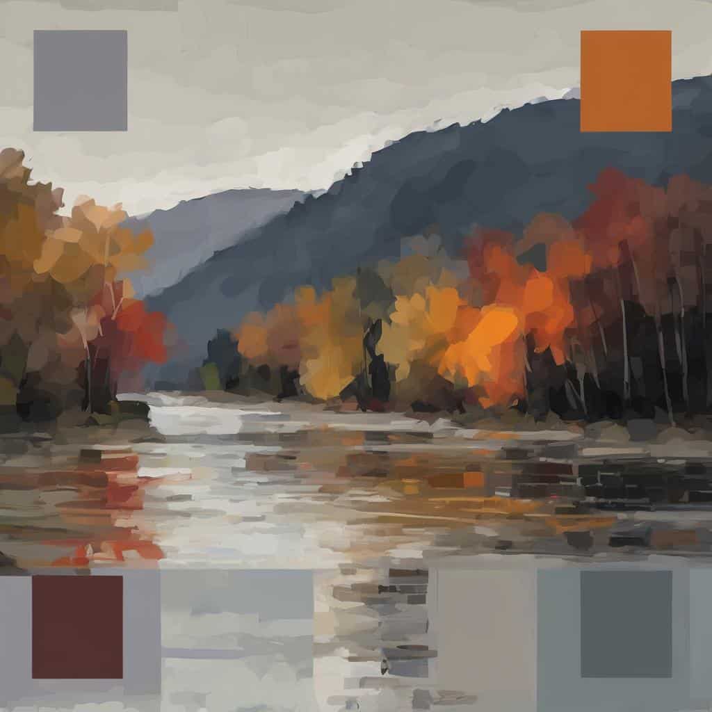 Νερό και βουνά με αποχρώσεις φθινοπώρου, εκφράζουν την τέχνη και το πένθος μέσα από την απώλεια.