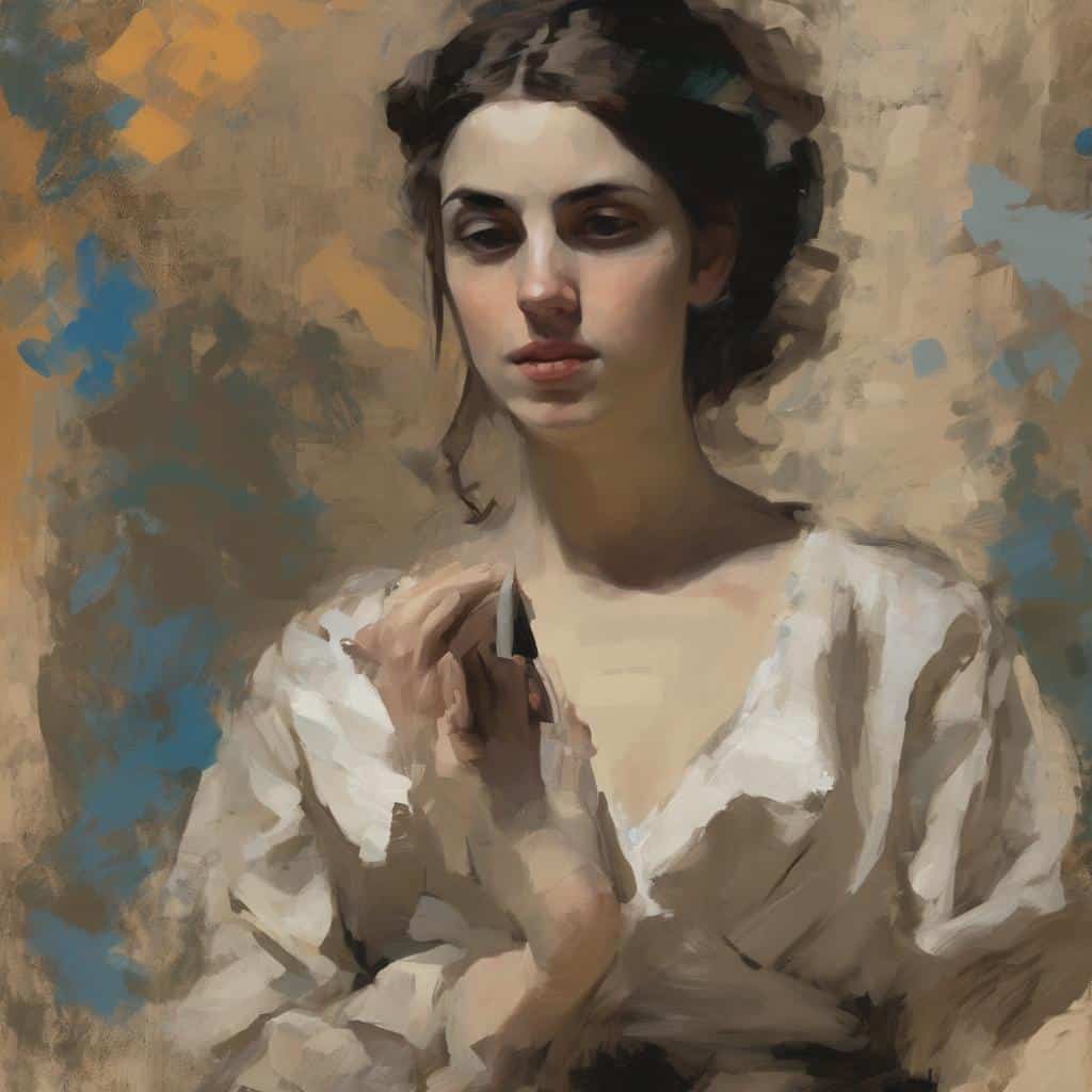 Ομορφη γυναίκα σε πίνακα που αναδεικνύει την τέχνη και το πένθος, εκφράσεις απώλειας με ευαισθησία και δύναμη.