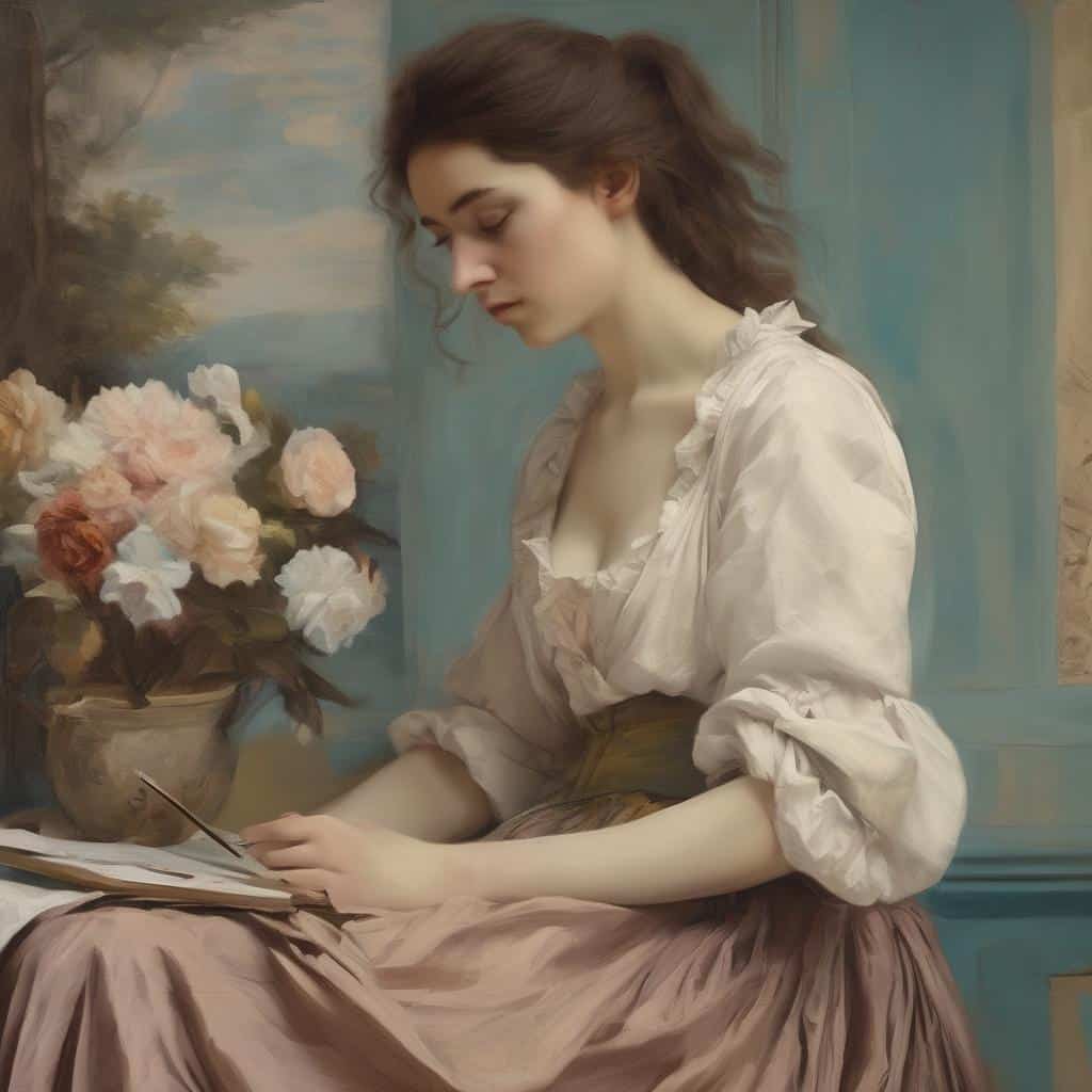 Ανθρώπινη νεαρή γυναίκα που γράφει με πινέλο σε κανονική εικόνα.